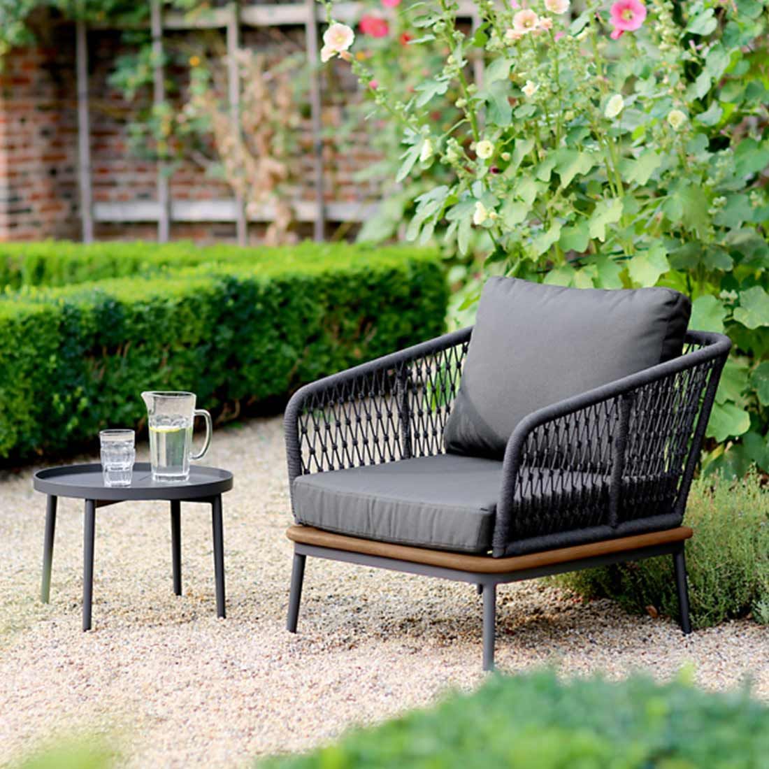 Loungestol Freeport aluminium tau olefin detalj av stoff og ramme