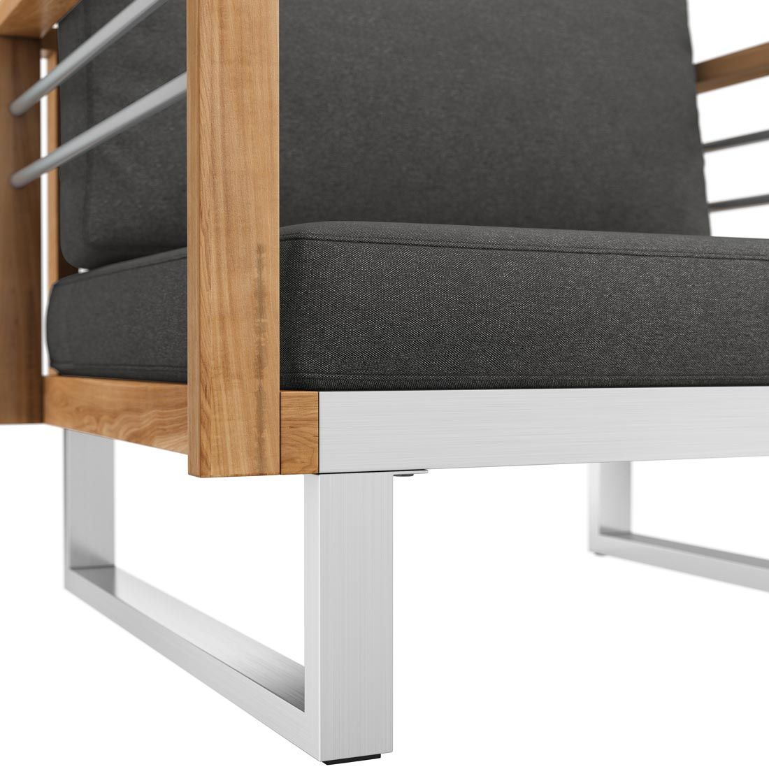 Loungestol Hawaii rustfritt stål og teak med pute med armlener