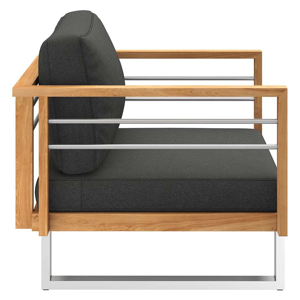 Nærbilde av stoff på Loungestol Hawaii rustfritt stål og teak med pute