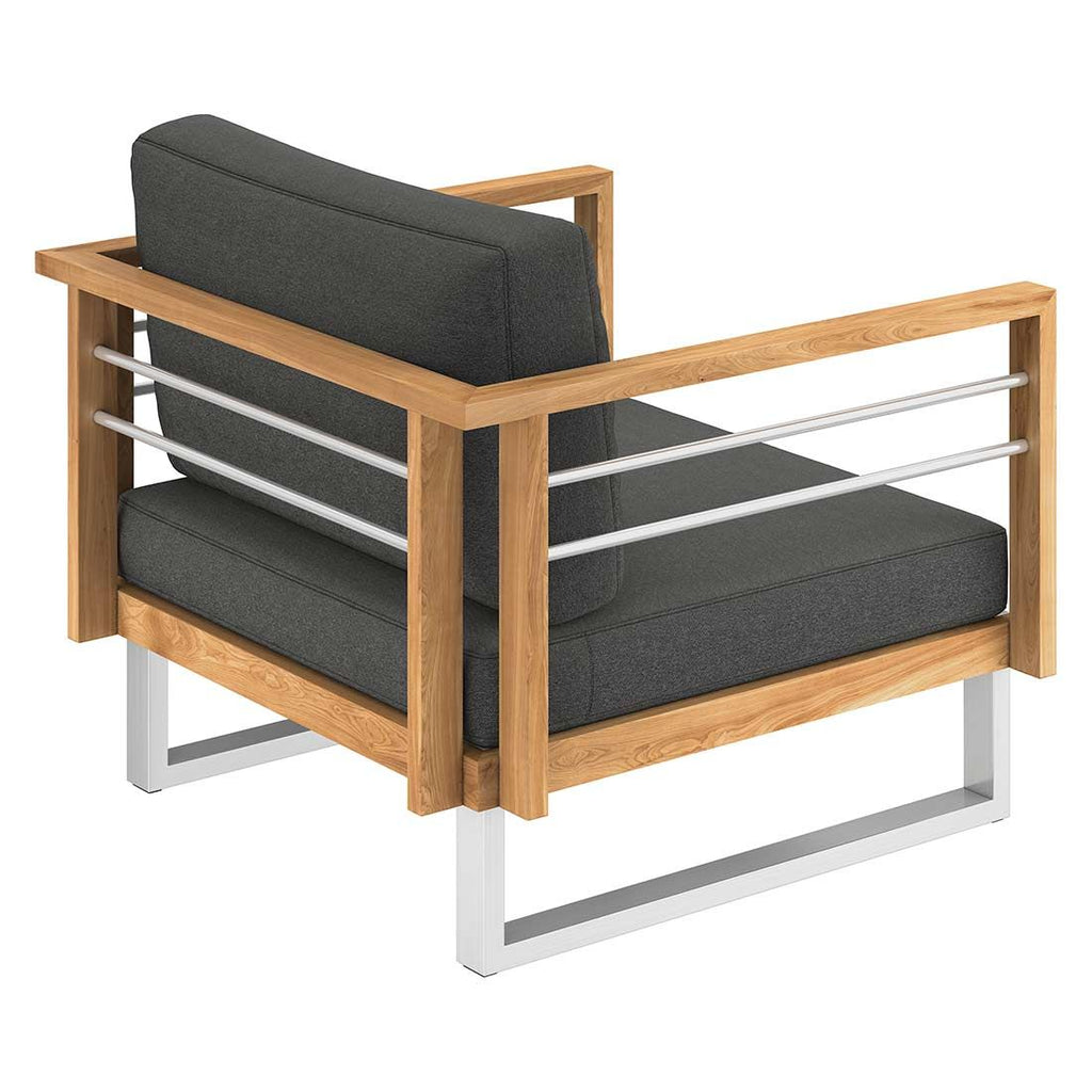 Loungestol Hawaii rustfritt stål og teak med pute sett fra siden