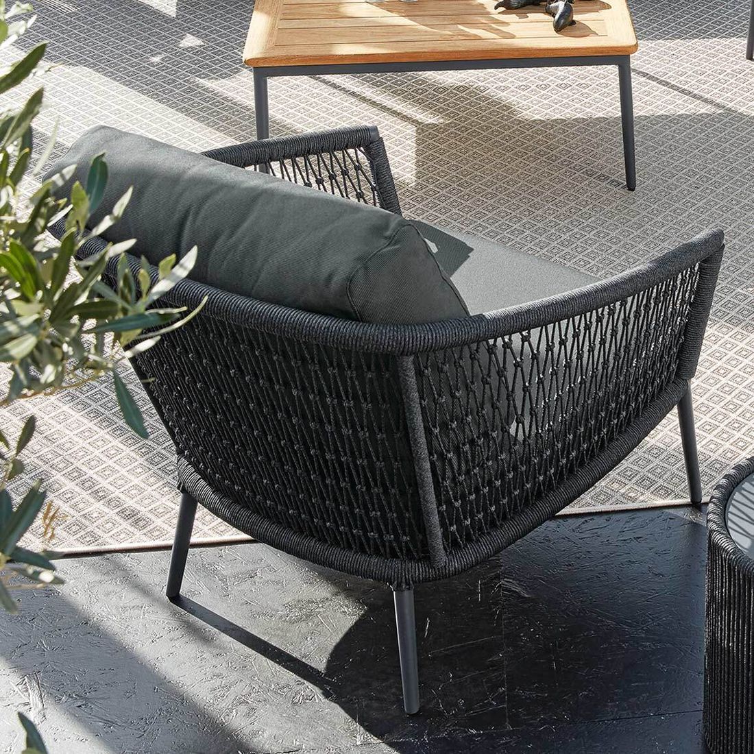Loungestol Ibiza tau antrasitt/grå 85x86 cm - Musterring detaljer rope-materiale