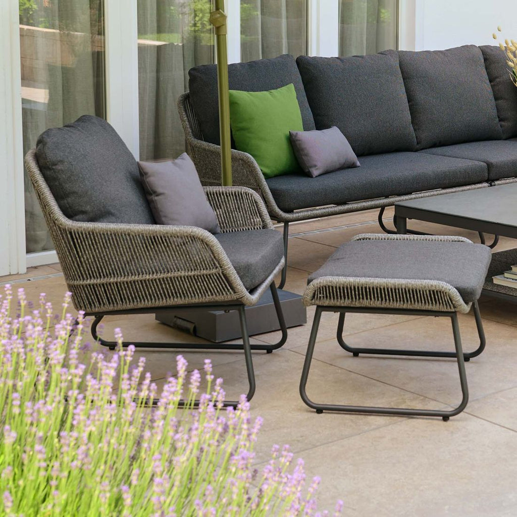 Loungestol Kansas med krakk aluminium/flettverk - Siena Garden forfra