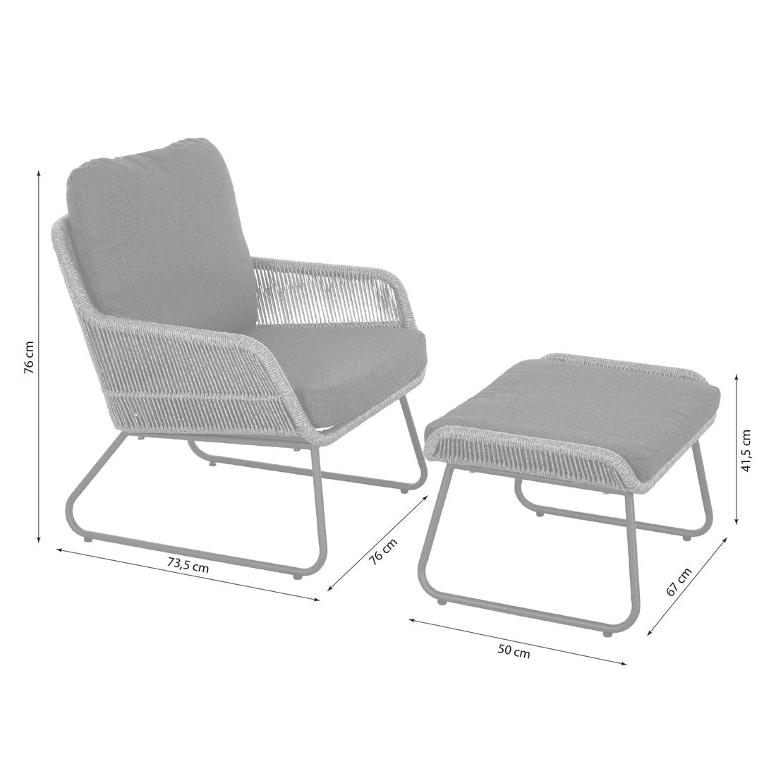 Loungestol Kansas med krakk aluminium/flettverk - Siena Garden montert på terrasse