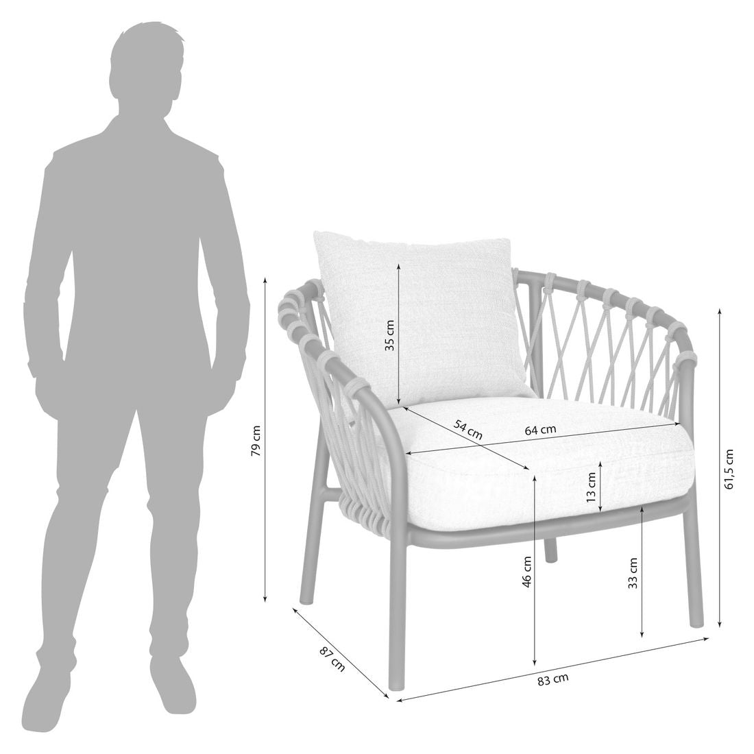 Loungestol Klea aluminium/tau 83 cm detalj av stoff