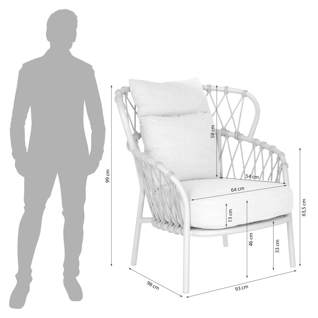 Loungestol Klea aluminium tau 93 cm detalj flettverk