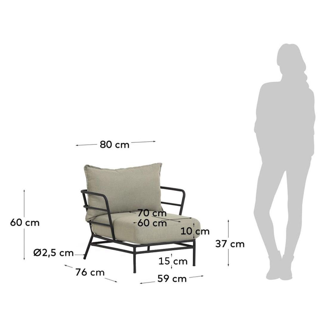 Loungestol Mareluz stål/polyester svart/beige 80 cm detalj av stoff