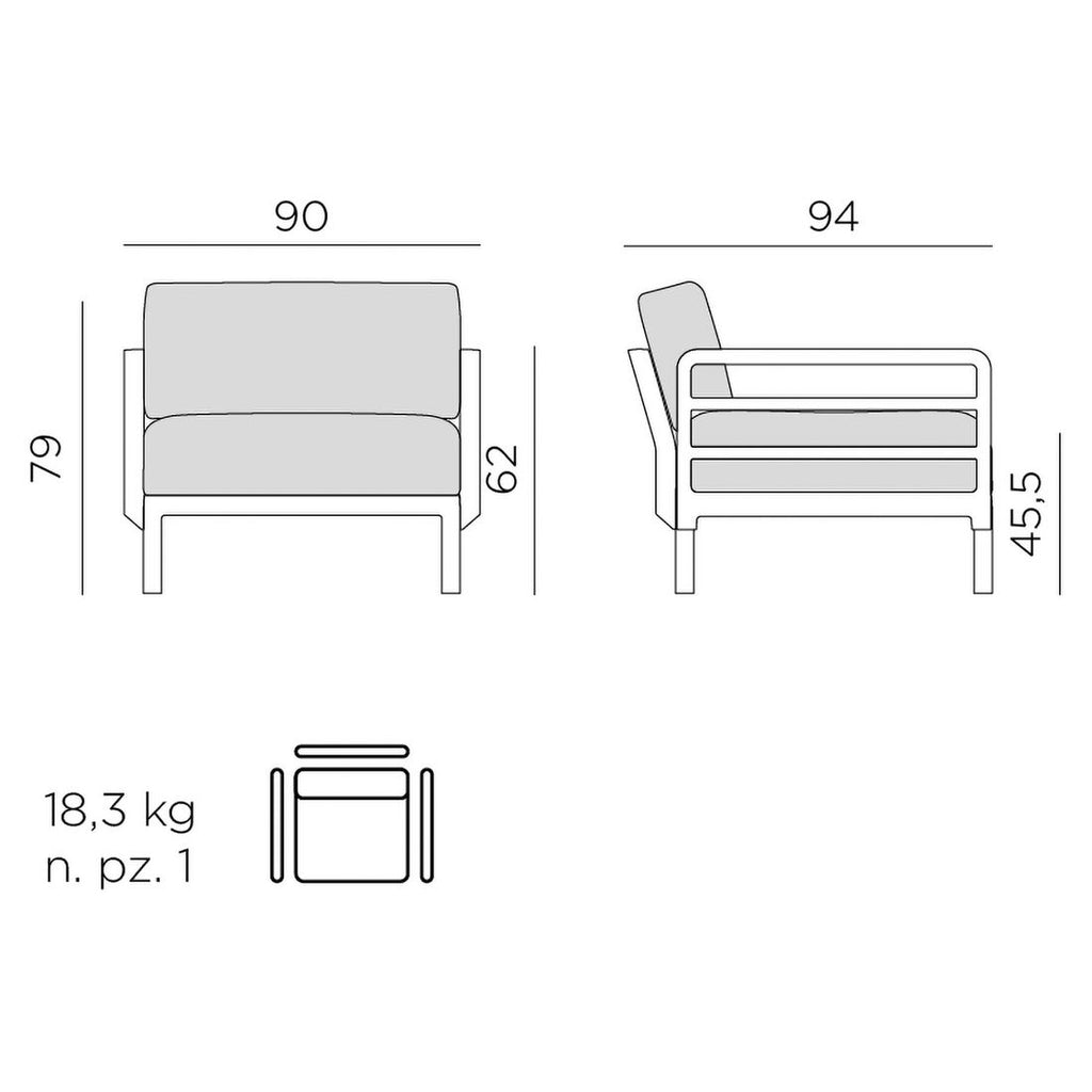 Loungestol Maximo plast og Sunbrella 90x97 cm montert på terrasse