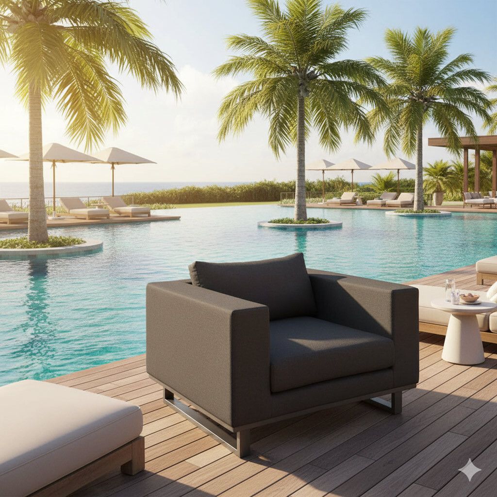 Loungestol Miami aluminium Sunbrella 107x90 cm forfra
