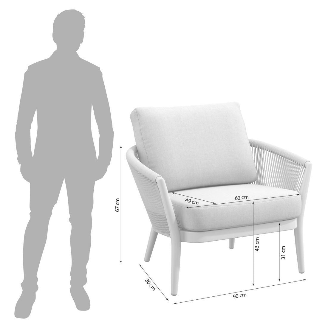 Loungestol Monet aluminium tau olefin 90x80 cm bakside