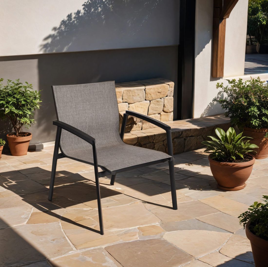 Loungestol New Top aluminium/textilen stabelbar forfra