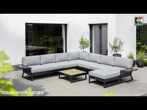 Loungestol Ocean Skid Platform med loungetaburett aluminium Kettler forfra