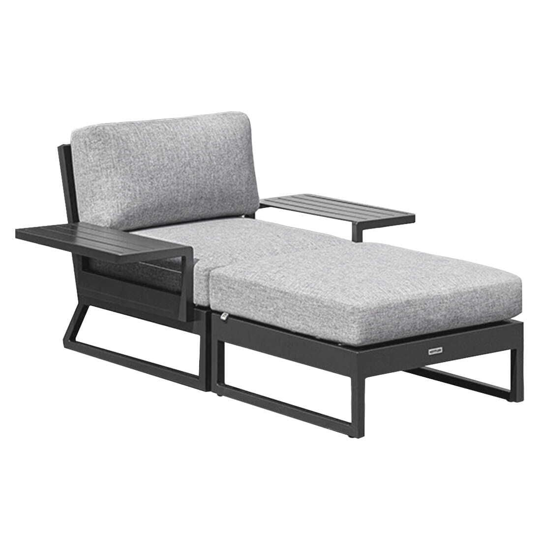 Loungestol Ocean Skid Platform med loungetaburett aluminium Kettler montert på terrasse