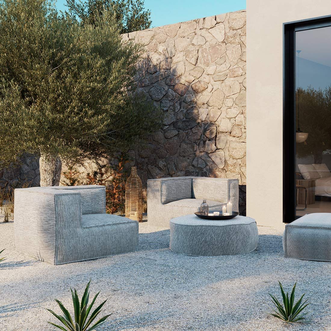 Loungestol Silky polypropylen/chenille 95x95 cm detalj av stoff