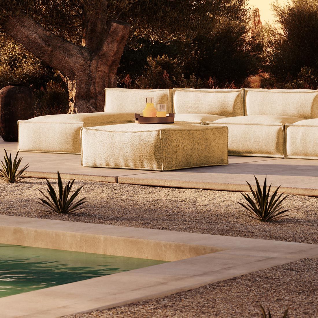 Loungestol Silky polypropylen/chenille 95x95 cm detalj av stoff