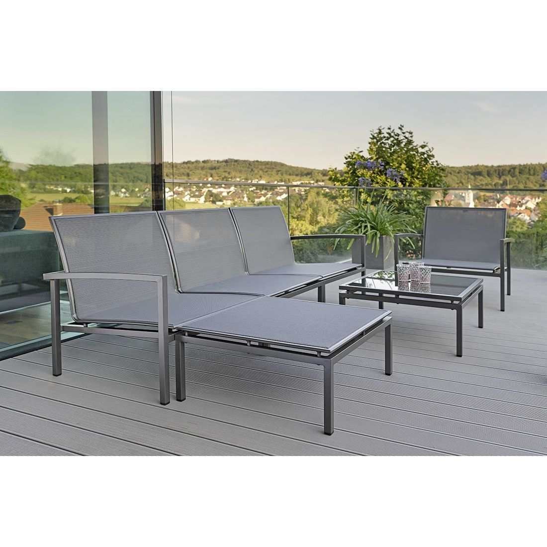 Loungestol Skelby aluminium/textilen antrasitt detalj av tekstilene materiale