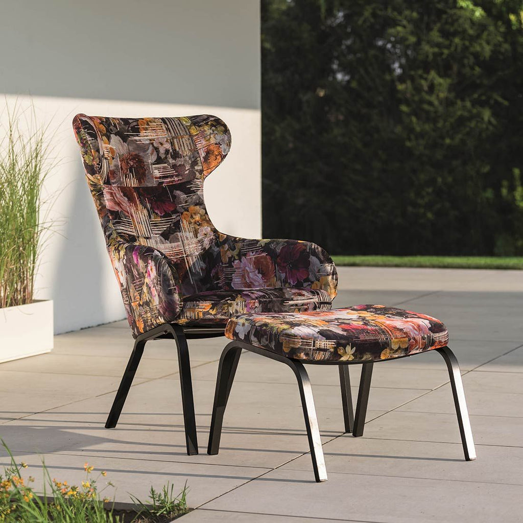 Loungestol Stan Flower med krakk aluminium utestoff foran