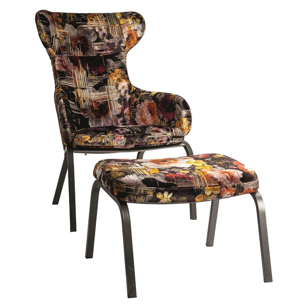 Loungestol Stan Flower med krakk aluminium utestoff bakside