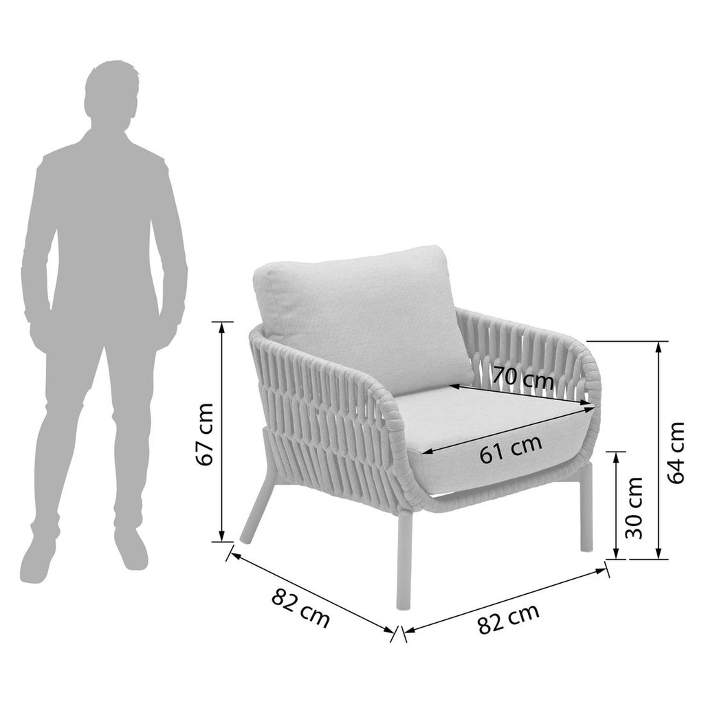 Loungestol Terano Low Dining aluminium og tau med puter detalj tauverk