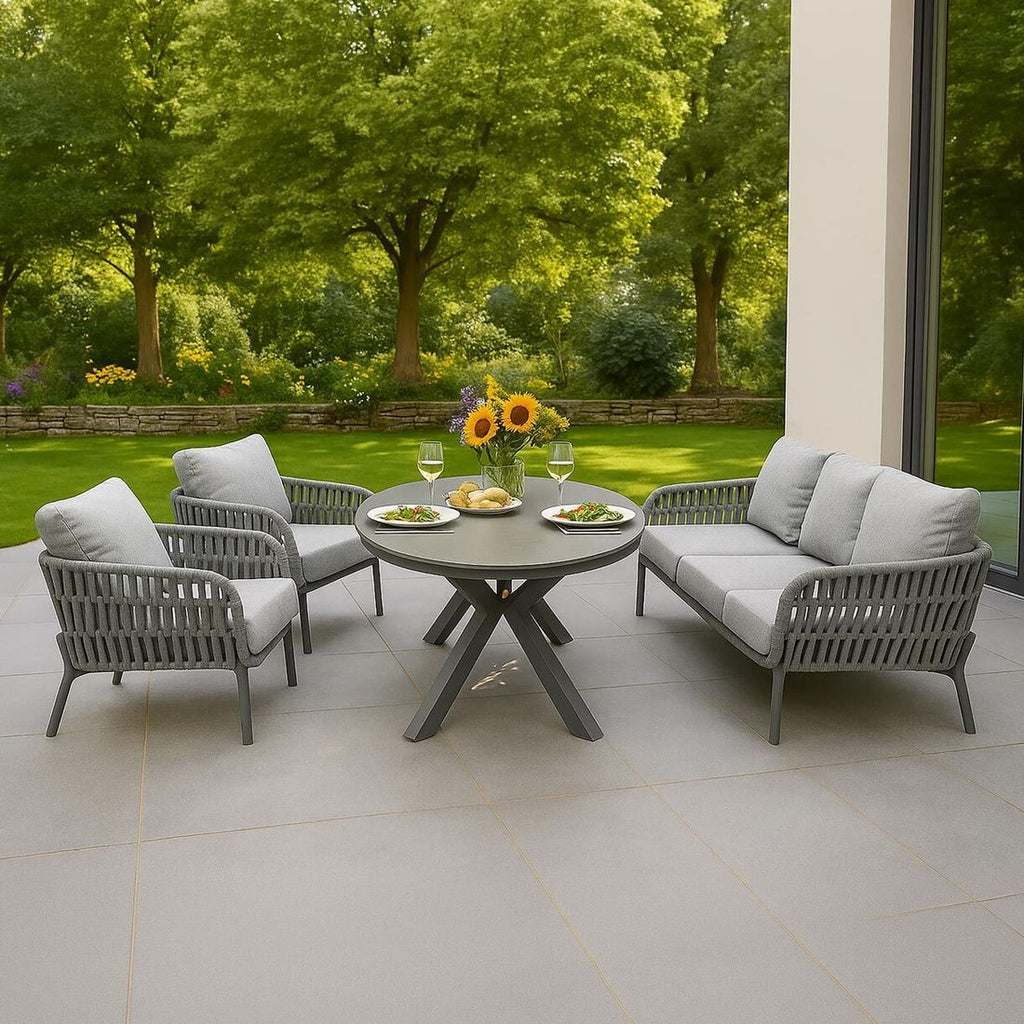 Loungestol Terano Low Dining aluminium og tau med puter sideprofil
