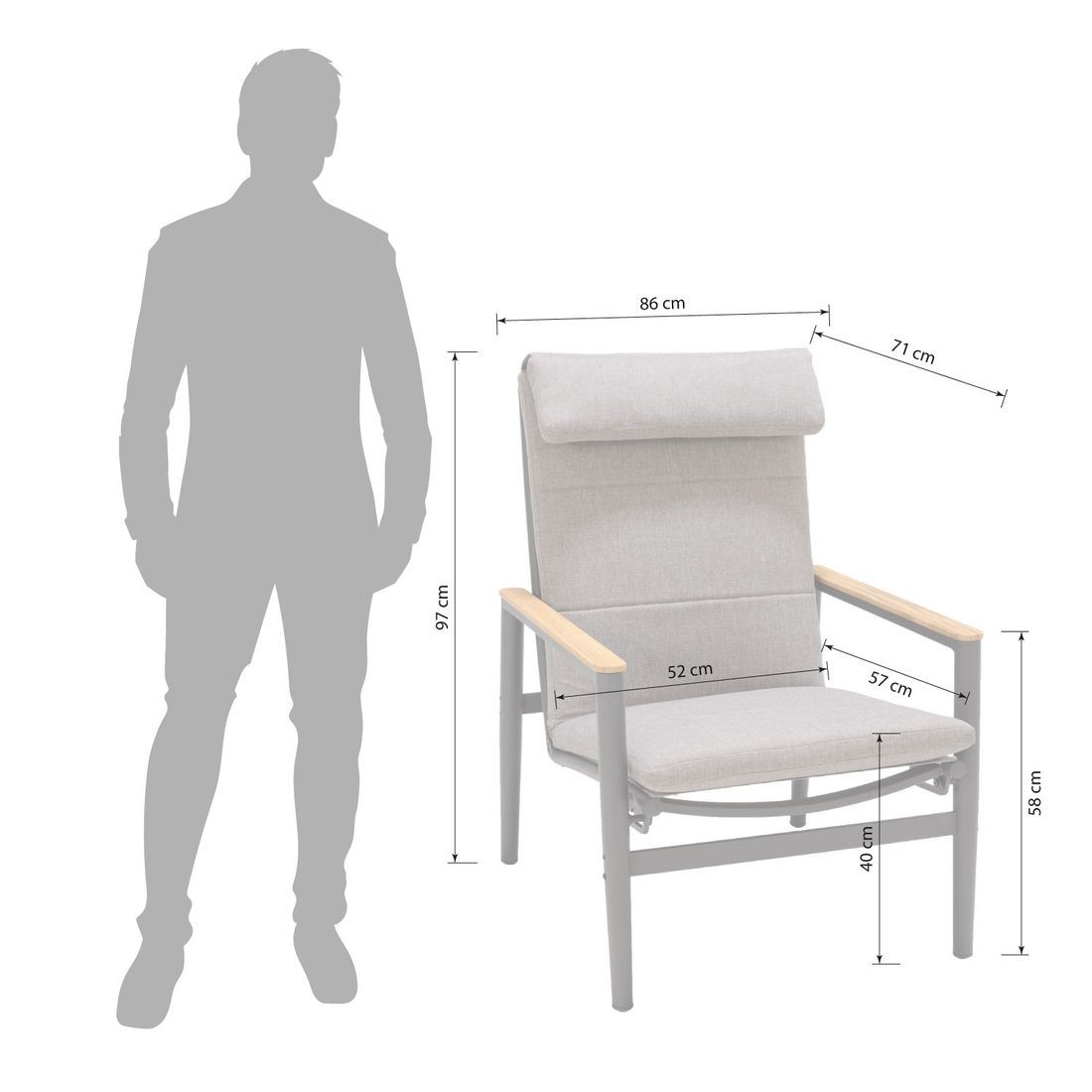 Loungestol Topaz regulerbar aluminium olefin detalj