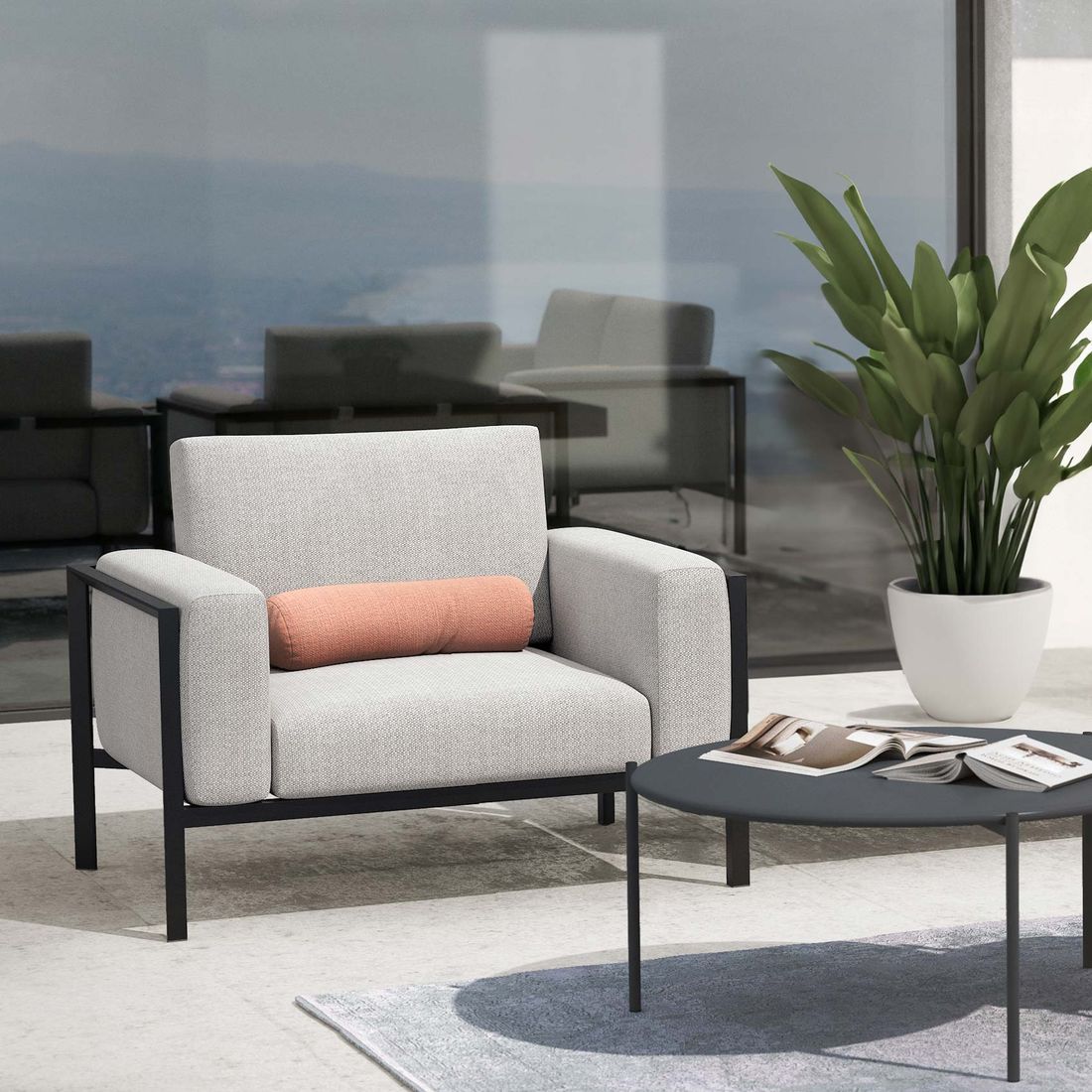 Loungestol Toskana aluminium/olefin 111 cm forfra