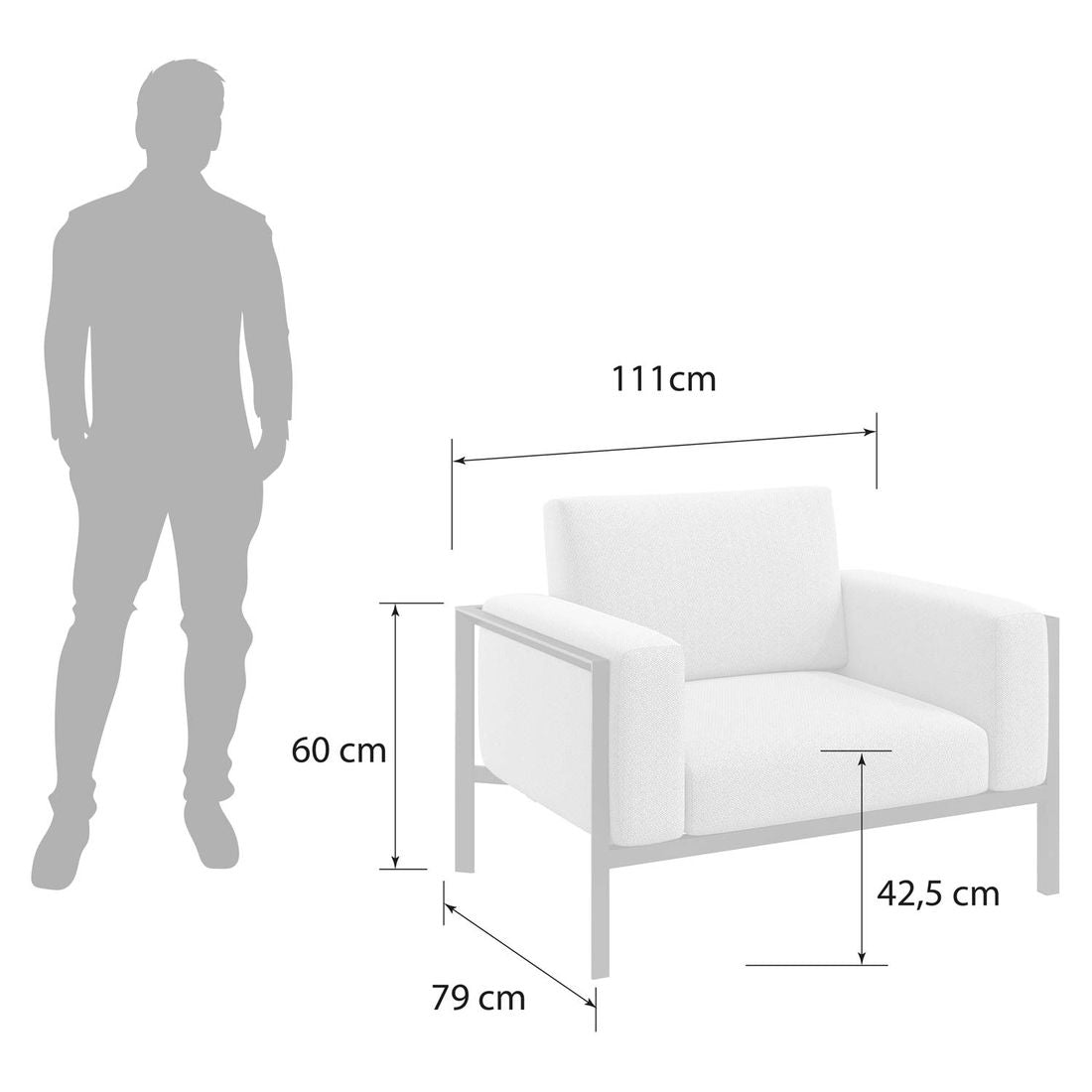 Loungestol Toskana aluminium/olefin 111 cm detalj av stoff