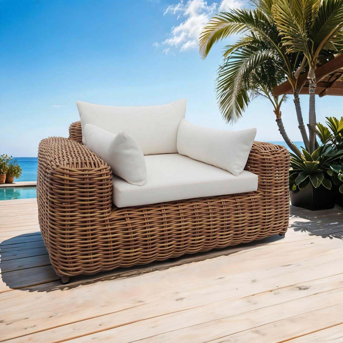 Loungestol Versailles flettverk/polyrotting 135x125 cm forfra