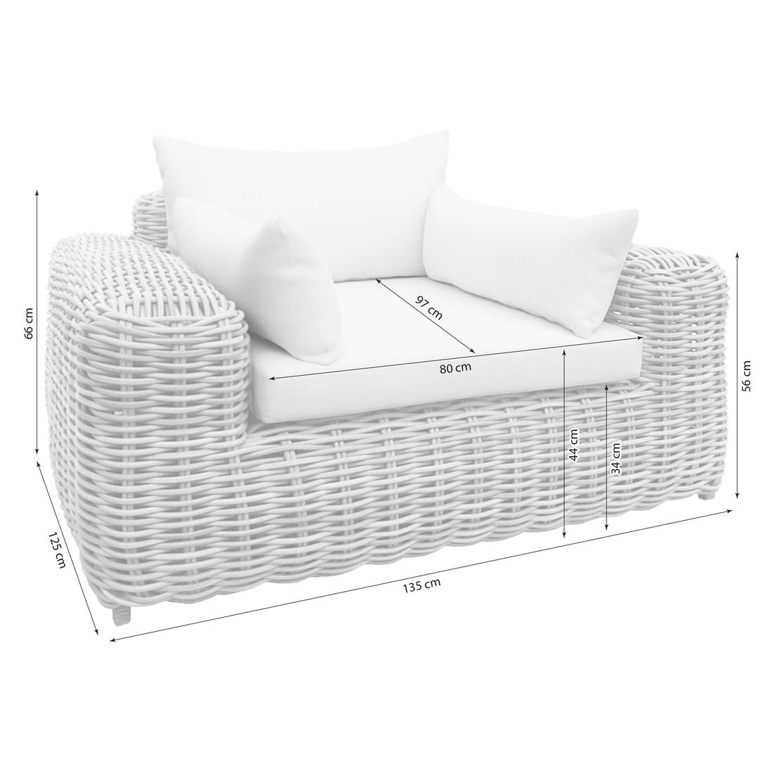 Loungestol Versailles flettverk/polyrotting 135x125 cm detalj av flettverk