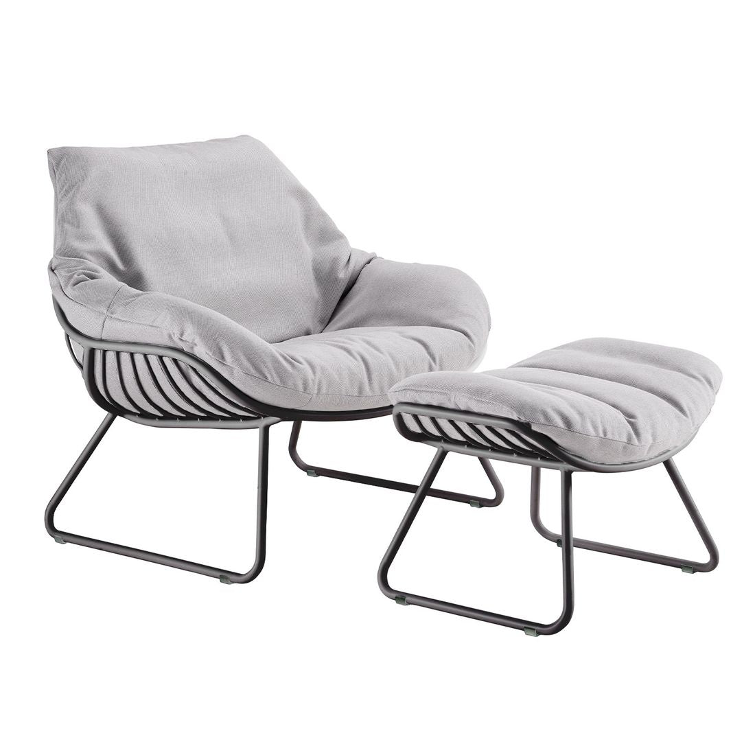 Montert Loungetaburett Chill aluminium/akryl 69x51 cm på terrasse