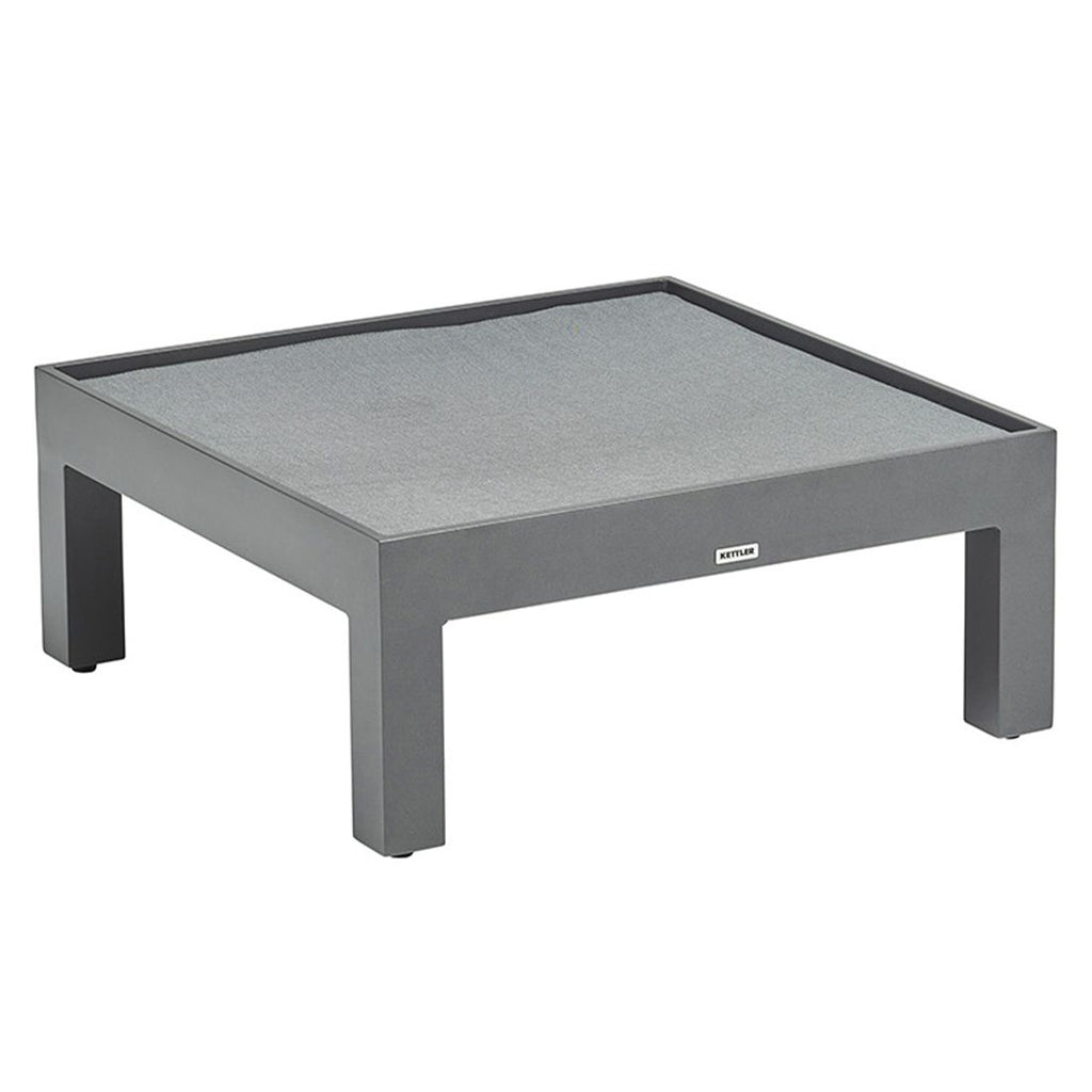 Detalj av stoff og ramme på Loungetaburett Comfort aluminium/Agora