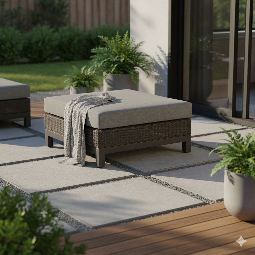 Loungetaburett Fontana 87x87 cm aluminium og flettverk forside