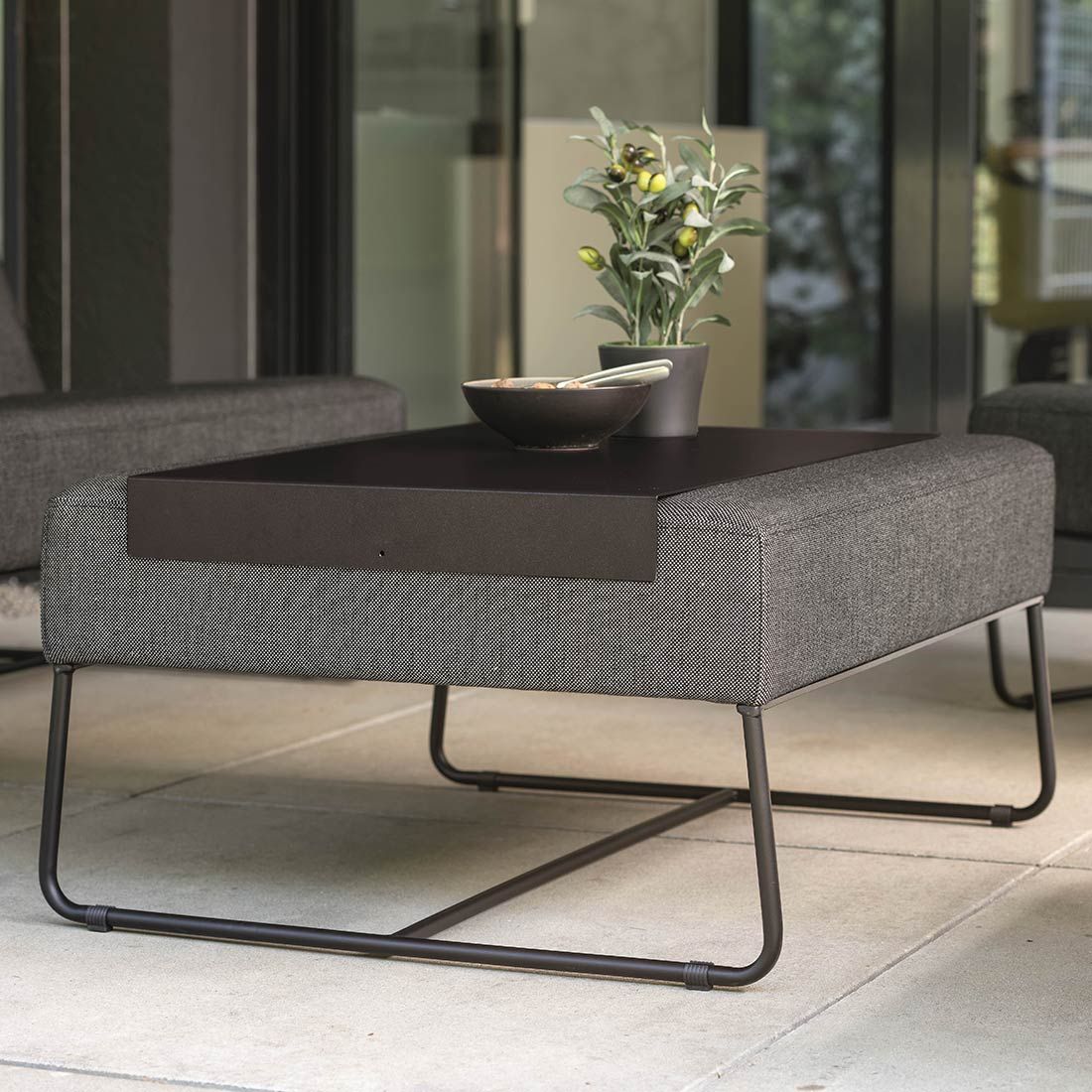 Loungetaburett Mia rustfritt stål/utestoff 80x70 cm forfra