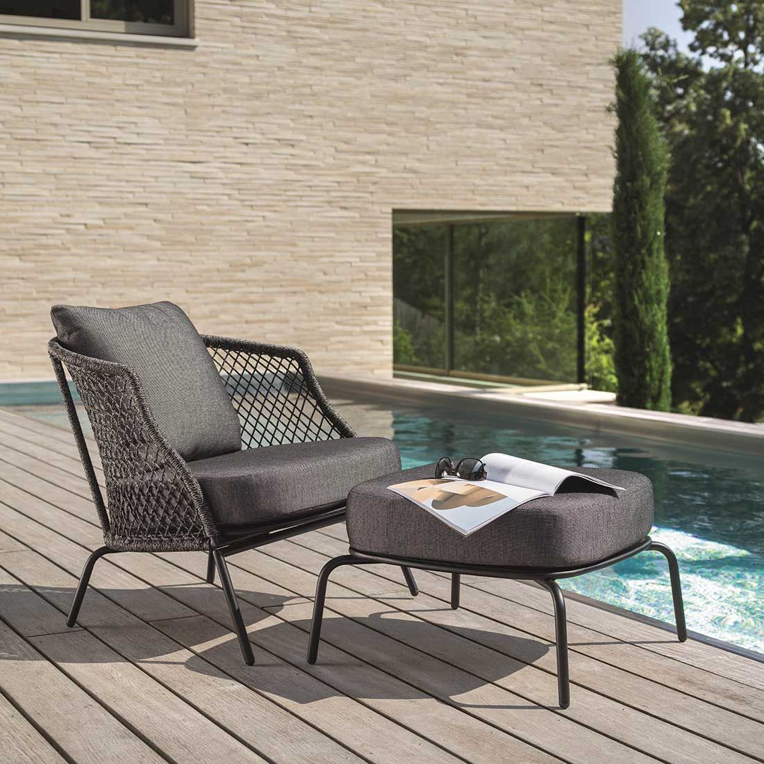 Montert Loungetaburett Odea aluminium/tau 63x63 cm - Stern i hage