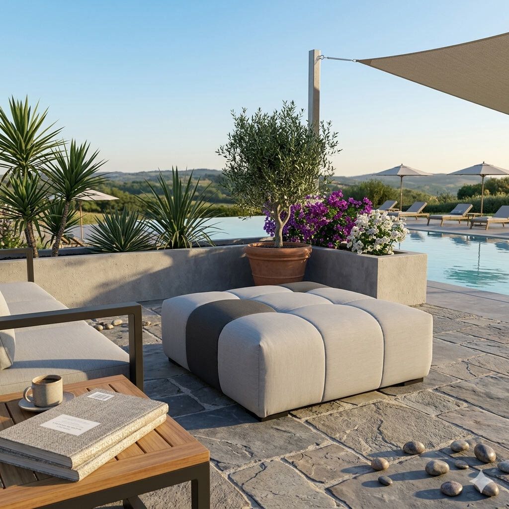 Loungetaburett Paradiso Sunbrella 105x105 cm fra forfra