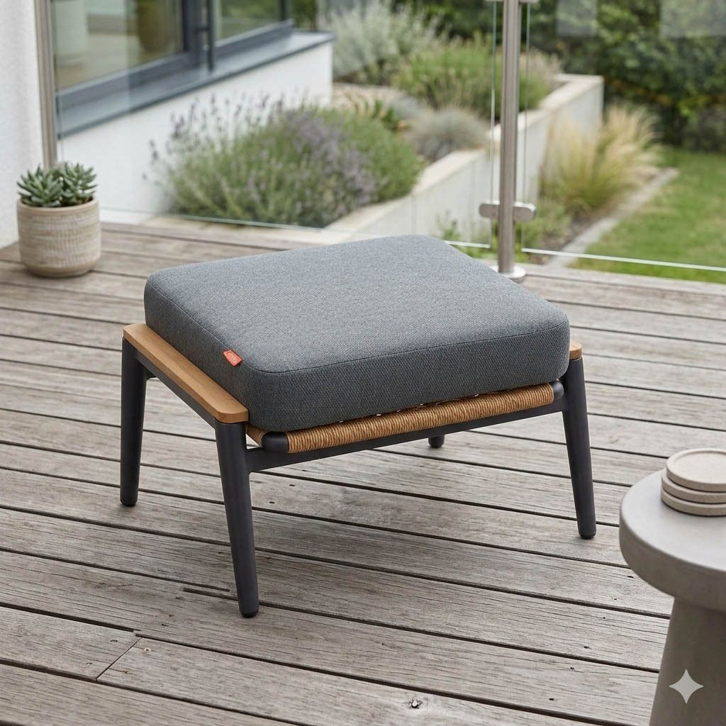 Loungetaburett Roma aluminium/teak 52x65 cm forfra
