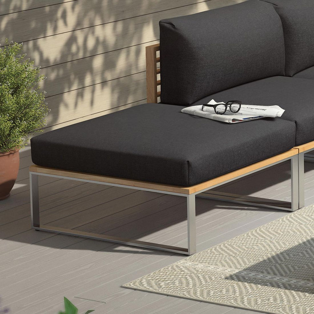 Loungetaburett Sumba rustfritt stål/teak med pute forfra