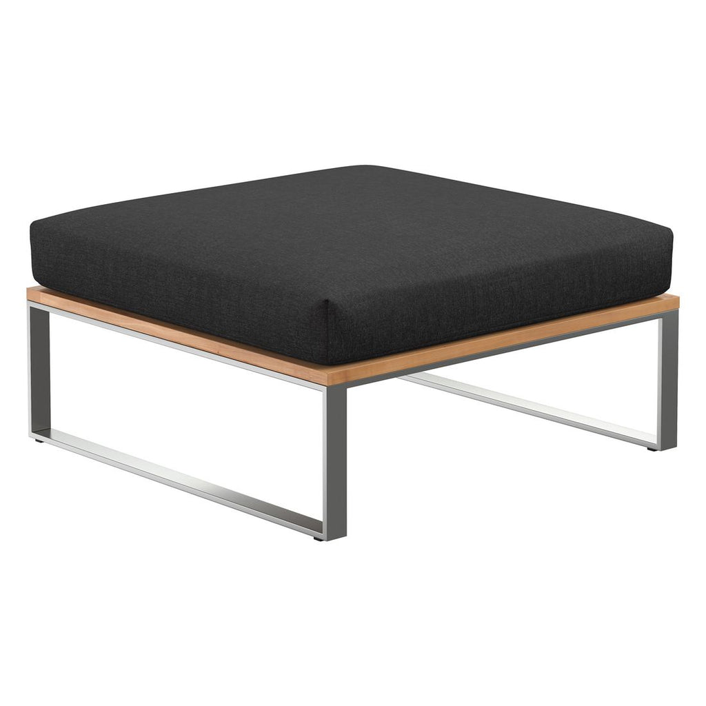 Bakside av Loungetaburett Sumba rustfritt stål/teak med pute