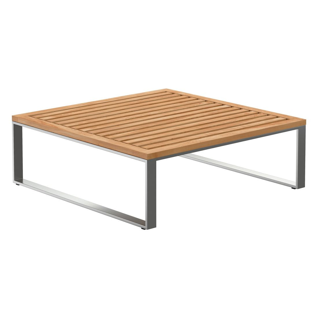 Loungetaburett Sumba rustfritt stål/teak med pute med pute i svart stoff
