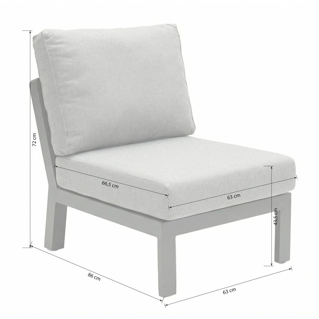 Detalj av Midtmodul lounge Bondino aluminium 63x86 cm