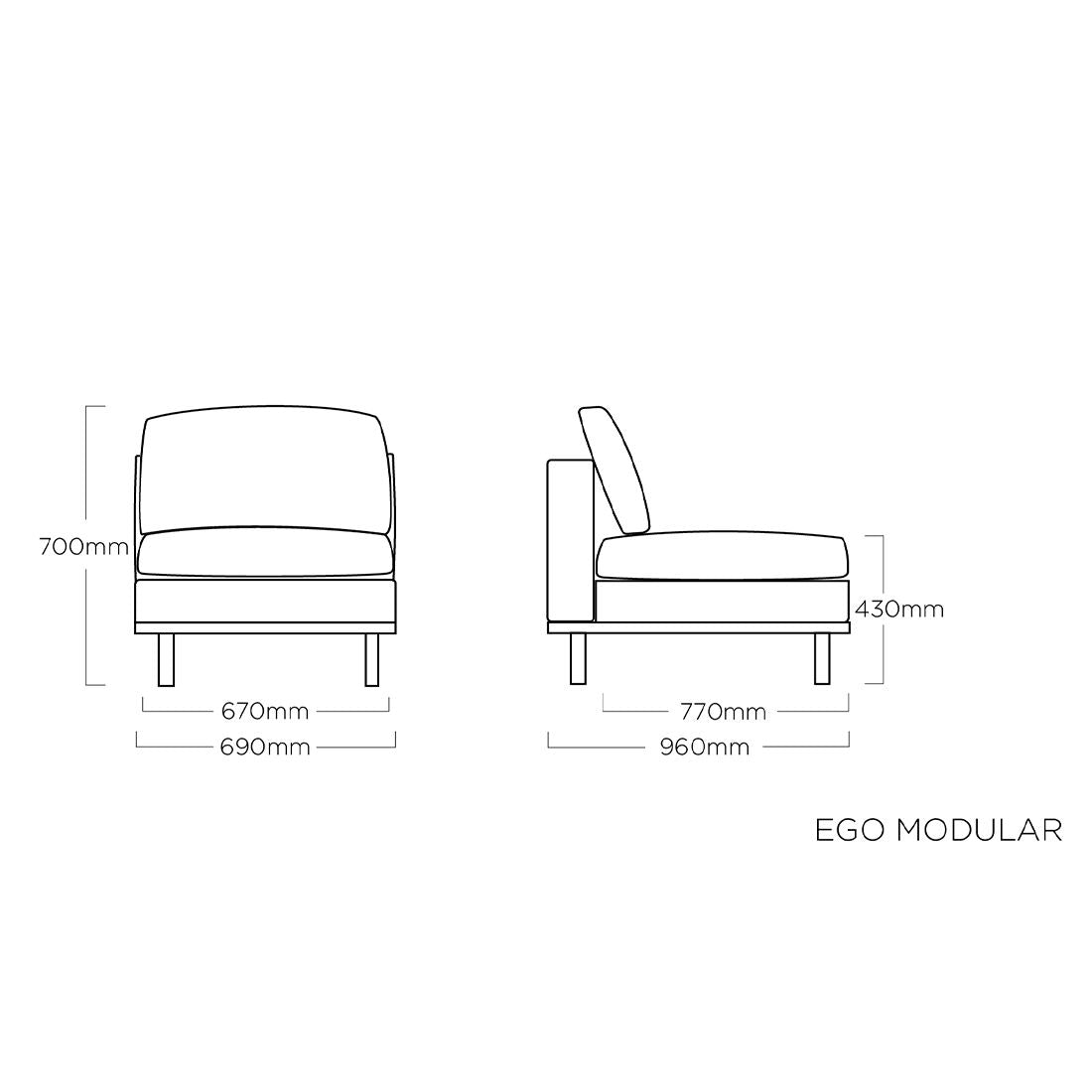 Midtmodul lounge Ego Modular aluminium/Sunbrella 69x96 cm - Kettler