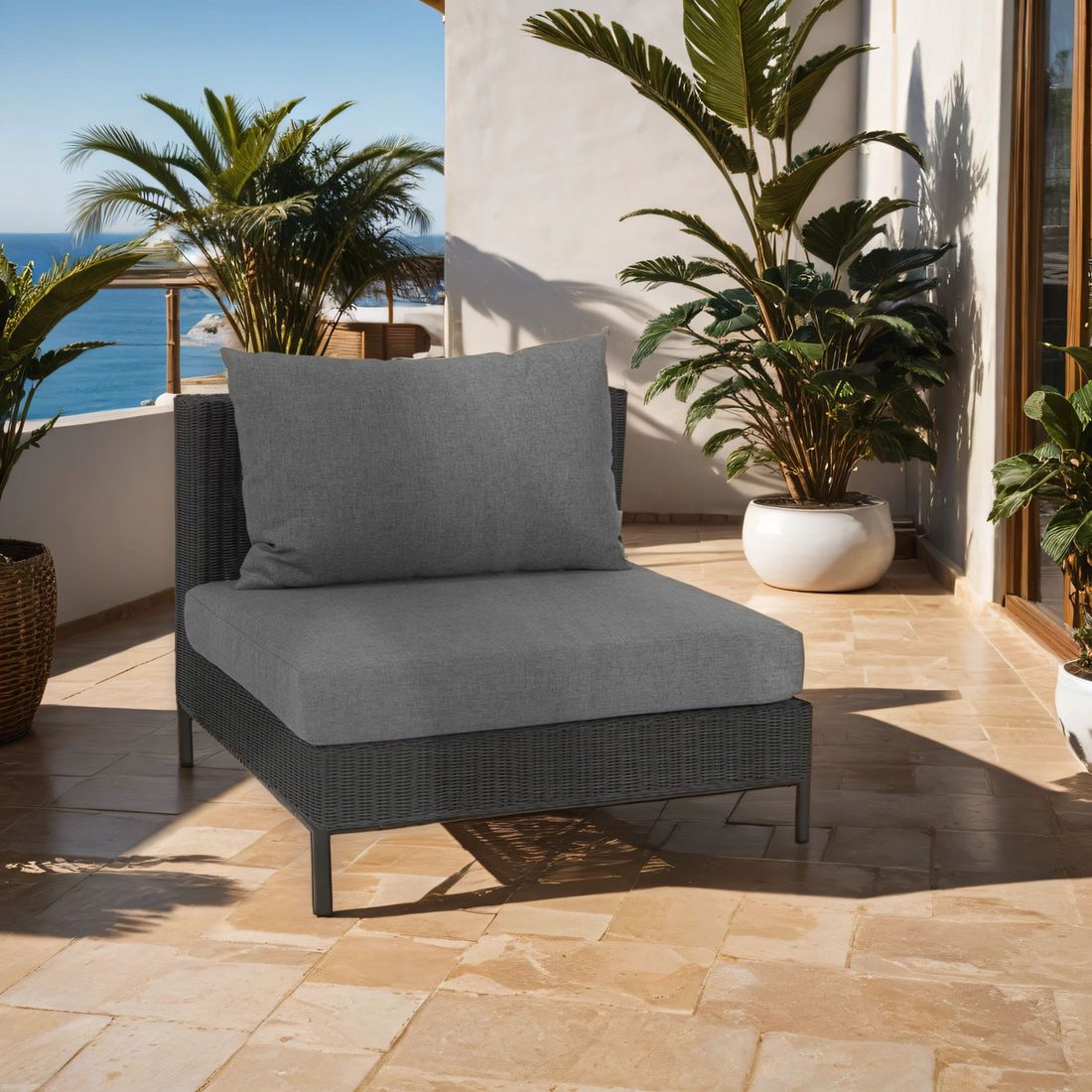 Midtmodul lounge Fontana aluminium og flettverk forfra