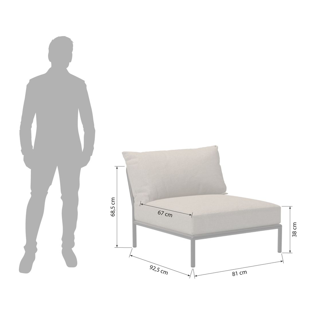 Midtmodul lounge Level 2 aluminium/Sunbrella montert i utemiljø
