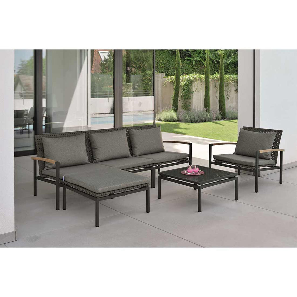 Midtmodul lounge Lucy aluminium tau 75x81 cm detalj rope materiale