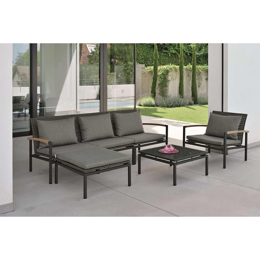 Midtmodul lounge Lucy aluminium tau 75x81 cm detalj rope materiale