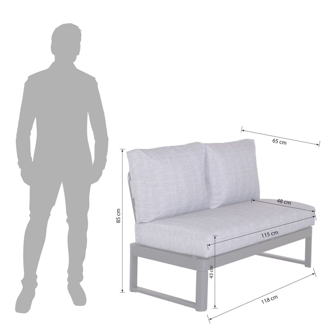 Detalj av Midtmodul lounge Pandora aluminium 118 cm stoff