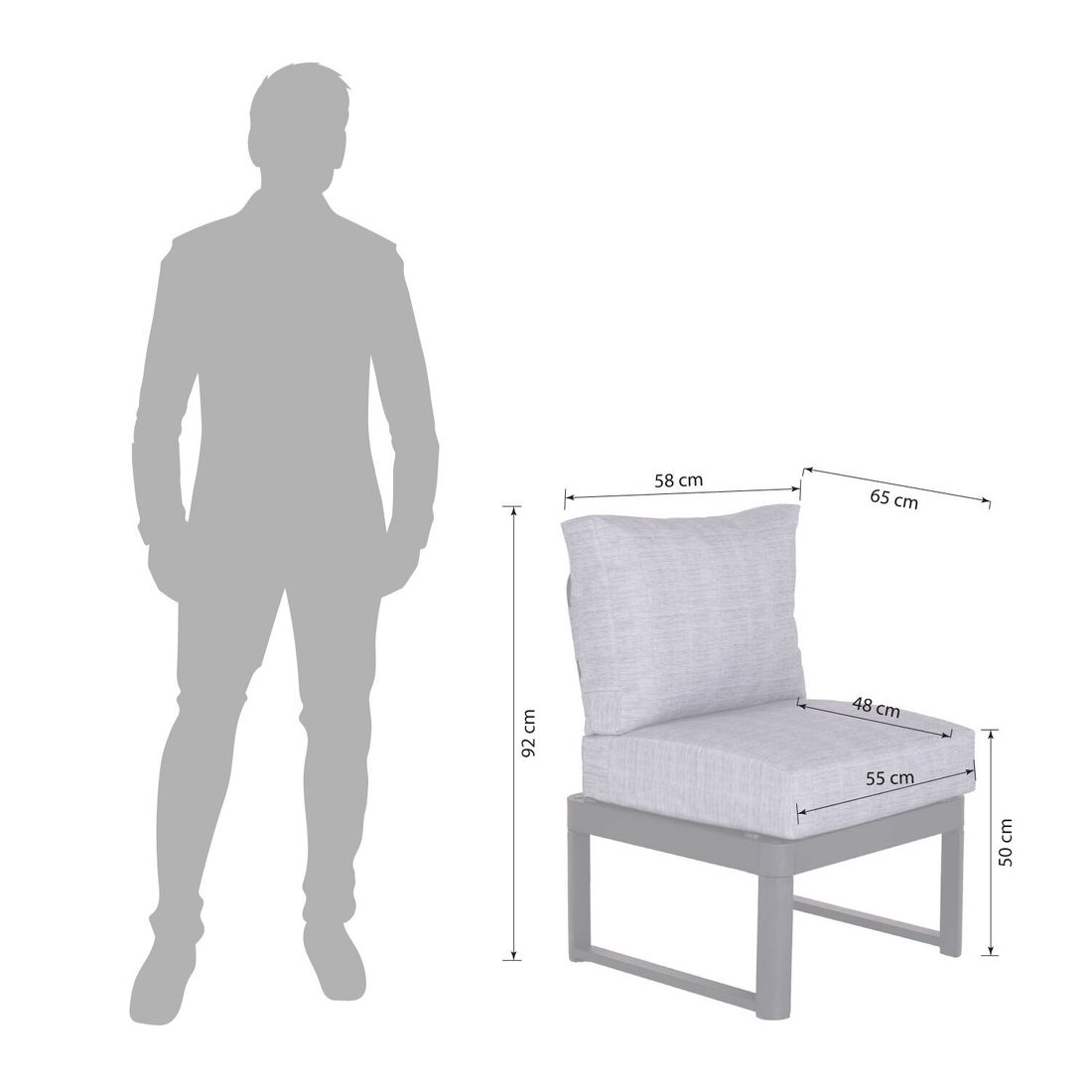 Midtmodul lounge Pandora aluminium 58 cm - OUTLIV detalj av materiale
