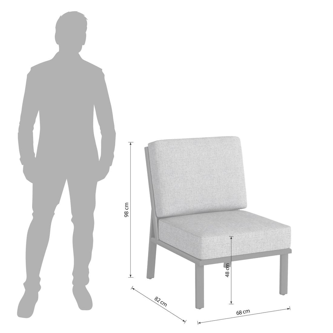 Midtmodul lounge Zenith aluminium/olefin 68x82 cm detalj av stoff