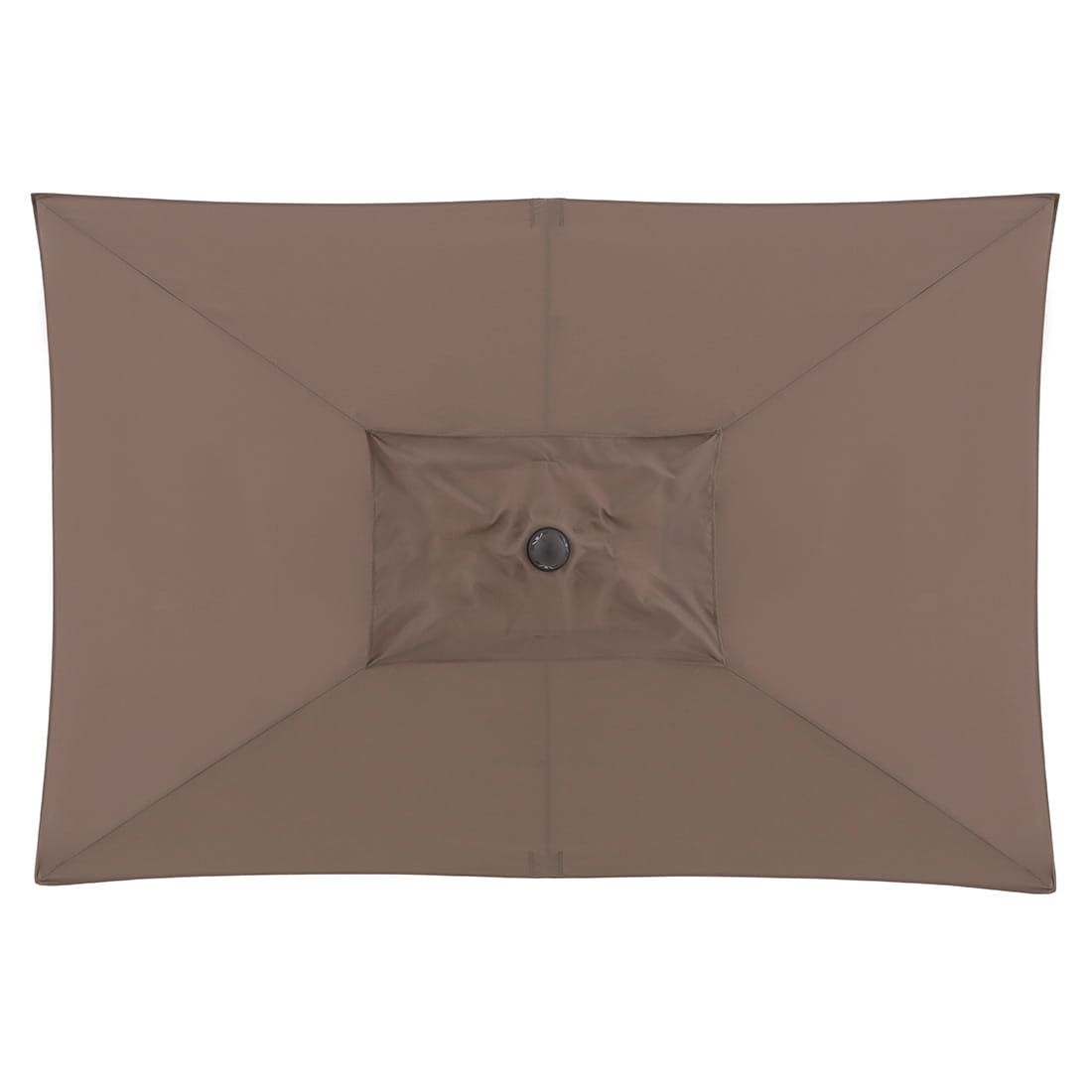 Montert Midtstolpe-parasoll Alu-Wood Ultra 210x140 cm greige på terrasse