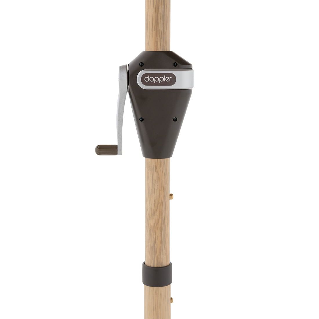Nærbilde av håndkurv på Midtstolpe-parasoll Alu-Wood Ultra 210x140 cm greige