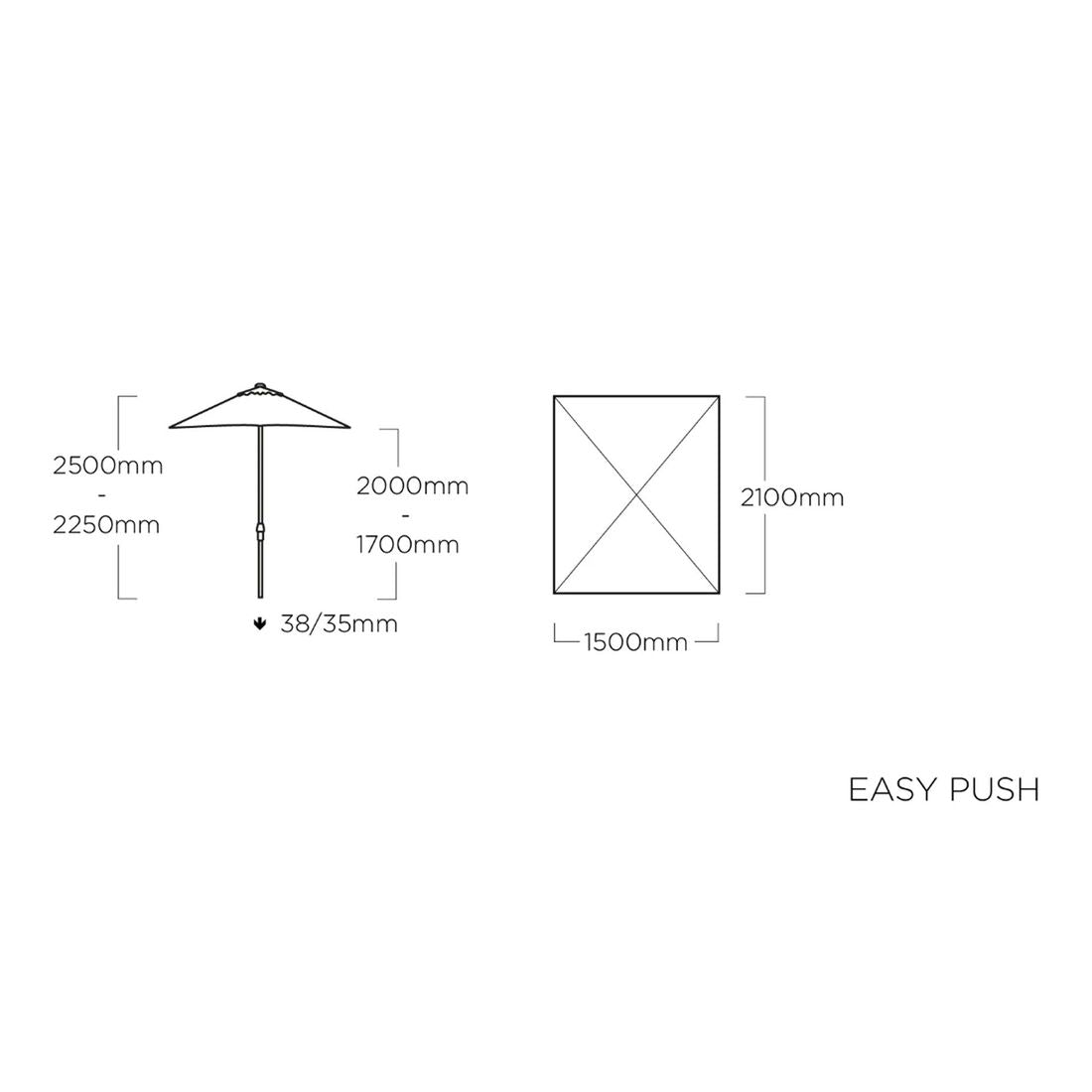 Midtstolpe-parasoll Easy Push 150x210cm - Kettler bakside
